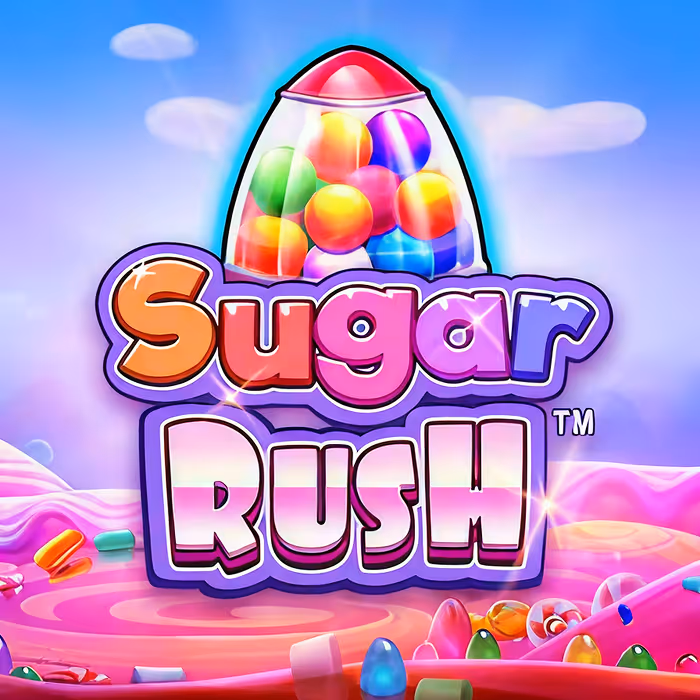 Sugar Rush game with vibrant candy visuals, cluster pays mechanism, and sweet multiplier bonuses for big wins